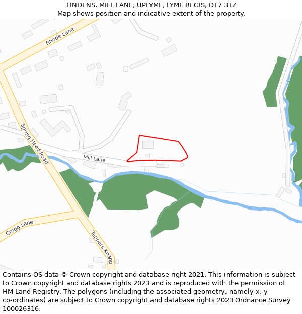 LINDENS, MILL LANE, UPLYME, LYME REGIS, DT7 3TZ: Location map and indicative extent of plot