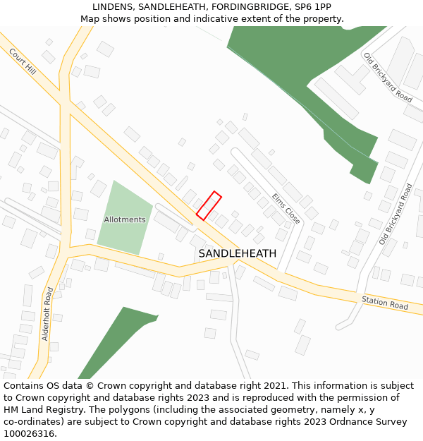 LINDENS, SANDLEHEATH, FORDINGBRIDGE, SP6 1PP: Location map and indicative extent of plot