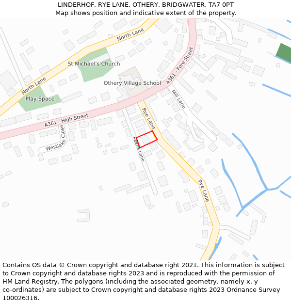 LINDERHOF, RYE LANE, OTHERY, BRIDGWATER, TA7 0PT: Location map and indicative extent of plot