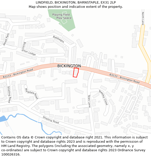 LINDFIELD, BICKINGTON, BARNSTAPLE, EX31 2LP: Location map and indicative extent of plot