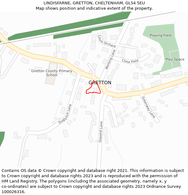 LINDISFARNE, GRETTON, CHELTENHAM, GL54 5EU: Location map and indicative extent of plot