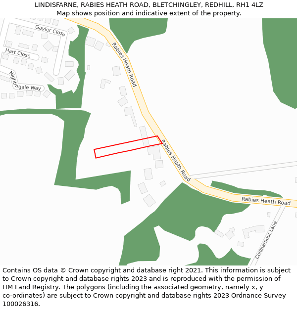 LINDISFARNE, RABIES HEATH ROAD, BLETCHINGLEY, REDHILL, RH1 4LZ: Location map and indicative extent of plot