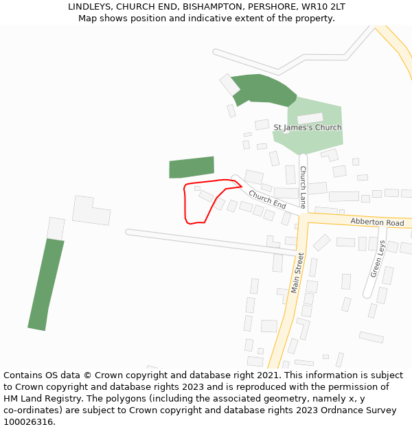 LINDLEYS, CHURCH END, BISHAMPTON, PERSHORE, WR10 2LT: Location map and indicative extent of plot