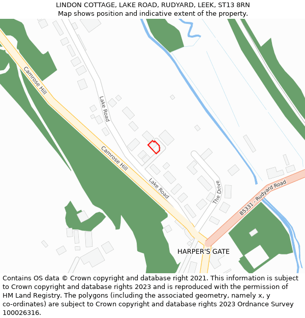 LINDON COTTAGE, LAKE ROAD, RUDYARD, LEEK, ST13 8RN: Location map and indicative extent of plot