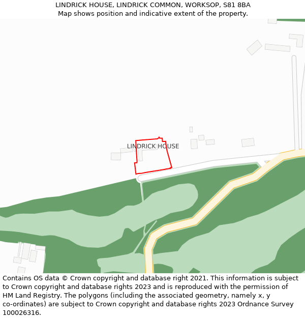 LINDRICK HOUSE, LINDRICK COMMON, WORKSOP, S81 8BA: Location map and indicative extent of plot