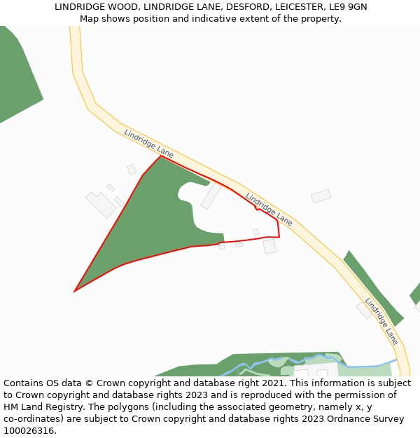 LINDRIDGE WOOD, LINDRIDGE LANE, DESFORD, LEICESTER, LE9 9GN: Location map and indicative extent of plot
