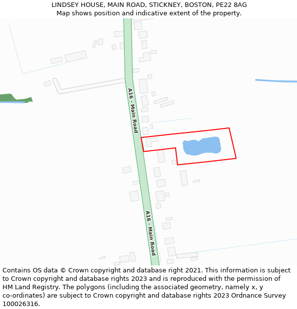 LINDSEY HOUSE, MAIN ROAD, STICKNEY, BOSTON, PE22 8AG: Location map and indicative extent of plot