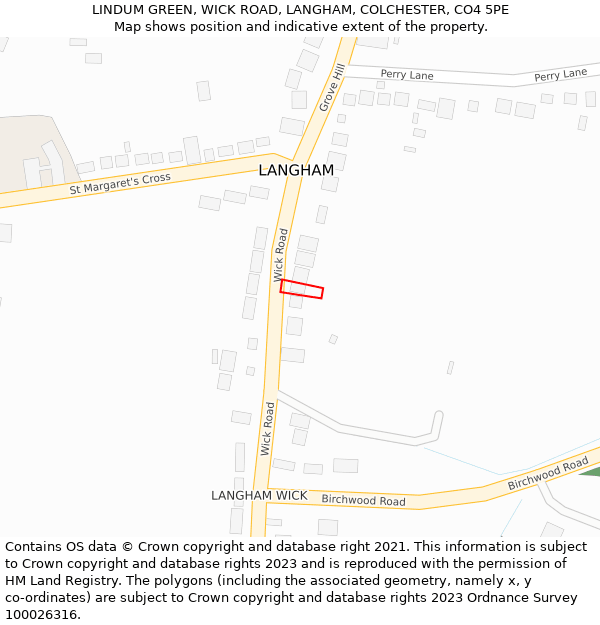 LINDUM GREEN, WICK ROAD, LANGHAM, COLCHESTER, CO4 5PE: Location map and indicative extent of plot