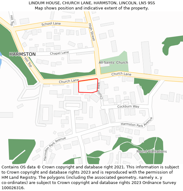 LINDUM HOUSE, CHURCH LANE, HARMSTON, LINCOLN, LN5 9SS: Location map and indicative extent of plot