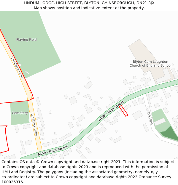 LINDUM LODGE, HIGH STREET, BLYTON, GAINSBOROUGH, DN21 3JX: Location map and indicative extent of plot