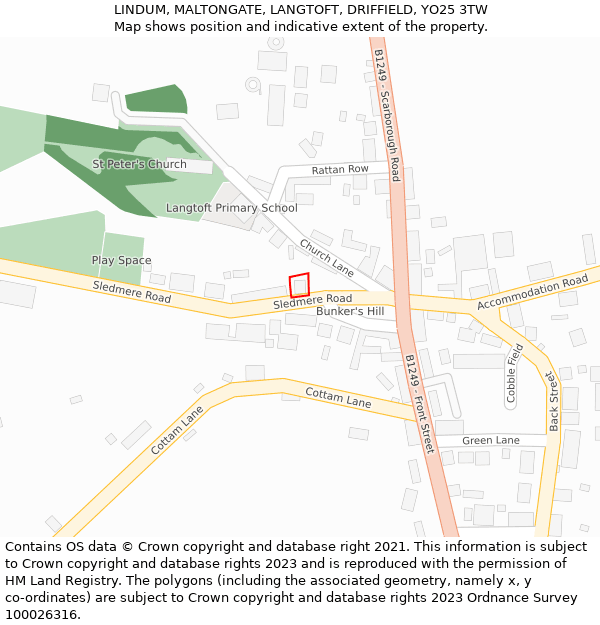 LINDUM, MALTONGATE, LANGTOFT, DRIFFIELD, YO25 3TW: Location map and indicative extent of plot