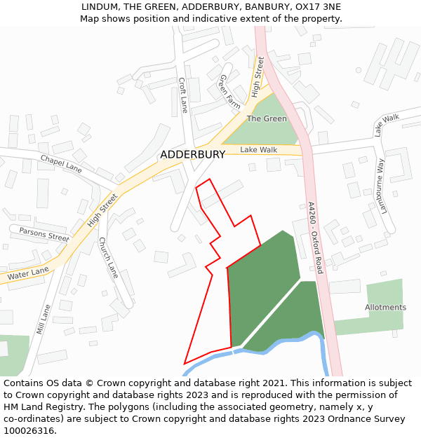 LINDUM, THE GREEN, ADDERBURY, BANBURY, OX17 3NE: Location map and indicative extent of plot