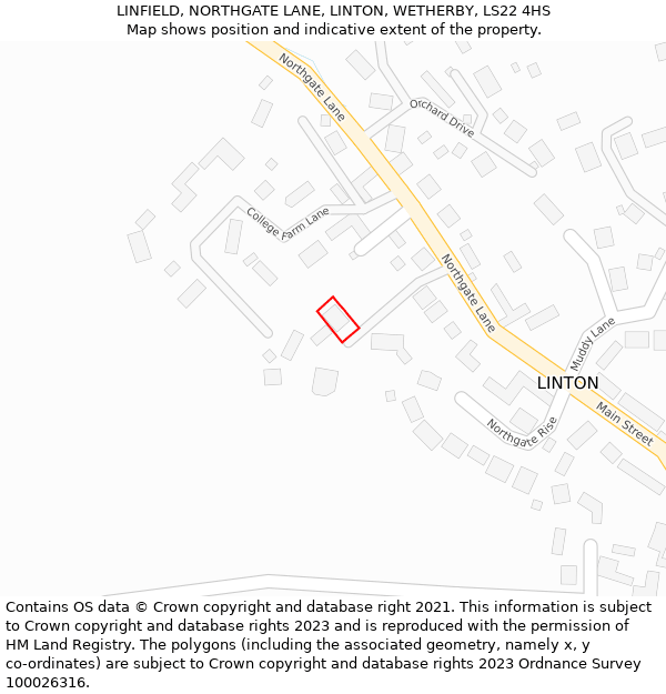 LINFIELD, NORTHGATE LANE, LINTON, WETHERBY, LS22 4HS: Location map and indicative extent of plot