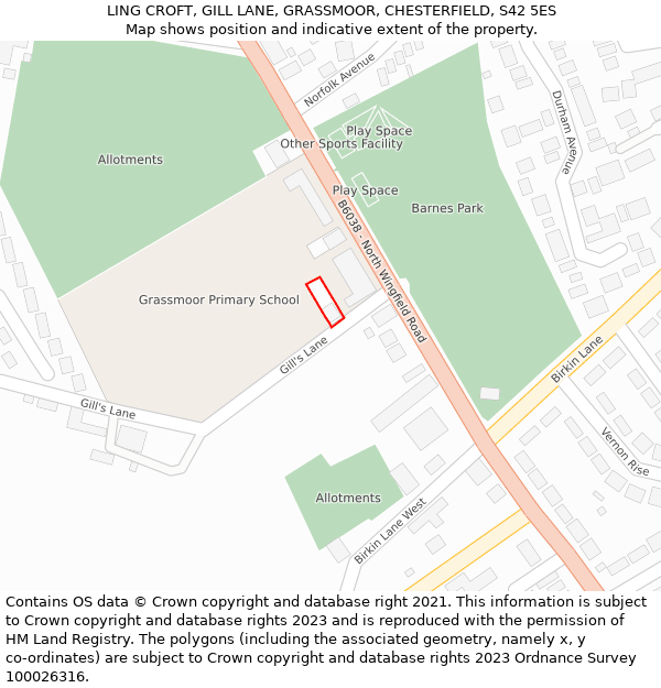 LING CROFT, GILL LANE, GRASSMOOR, CHESTERFIELD, S42 5ES: Location map and indicative extent of plot