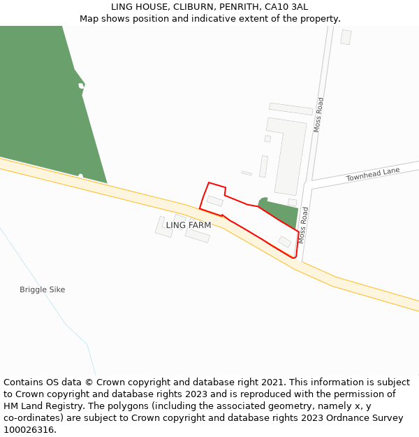 LING HOUSE, CLIBURN, PENRITH, CA10 3AL: Location map and indicative extent of plot
