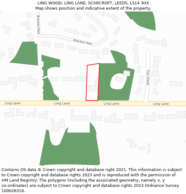 LING WOOD, LING LANE, SCARCROFT, LEEDS, LS14 3HX: Location map and indicative extent of plot
