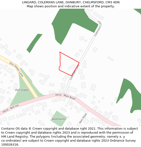 LINGARD, COLEMANS LANE, DANBURY, CHELMSFORD, CM3 4DN: Location map and indicative extent of plot