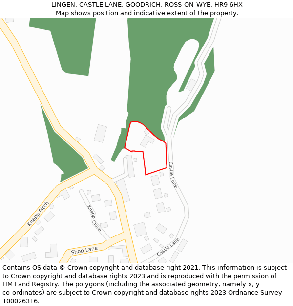 LINGEN, CASTLE LANE, GOODRICH, ROSS-ON-WYE, HR9 6HX: Location map and indicative extent of plot