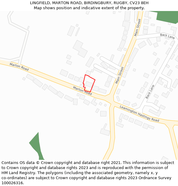 LINGFIELD, MARTON ROAD, BIRDINGBURY, RUGBY, CV23 8EH: Location map and indicative extent of plot