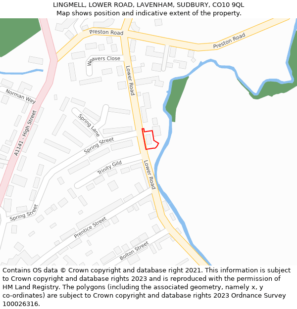 LINGMELL, LOWER ROAD, LAVENHAM, SUDBURY, CO10 9QL: Location map and indicative extent of plot