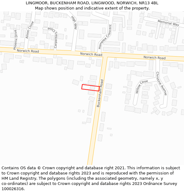 LINGMOOR, BUCKENHAM ROAD, LINGWOOD, NORWICH, NR13 4BL: Location map and indicative extent of plot
