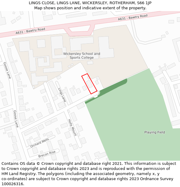 LINGS CLOSE, LINGS LANE, WICKERSLEY, ROTHERHAM, S66 1JP: Location map and indicative extent of plot