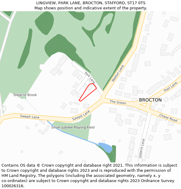 LINGVIEW, PARK LANE, BROCTON, STAFFORD, ST17 0TS: Location map and indicative extent of plot