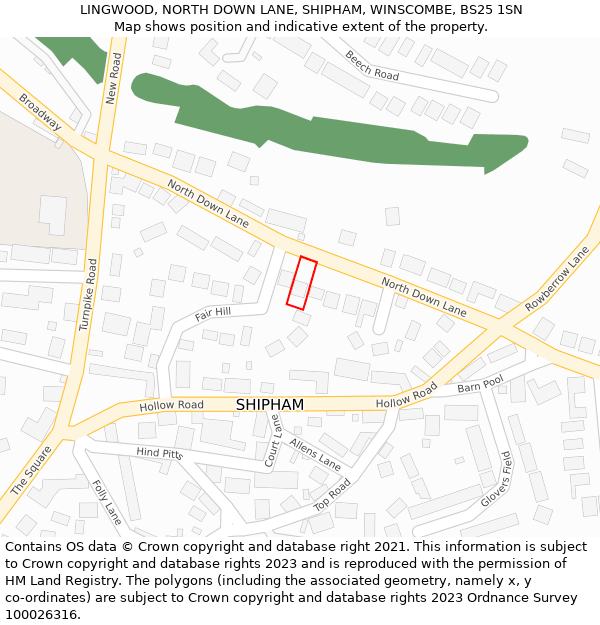 LINGWOOD, NORTH DOWN LANE, SHIPHAM, WINSCOMBE, BS25 1SN: Location map and indicative extent of plot