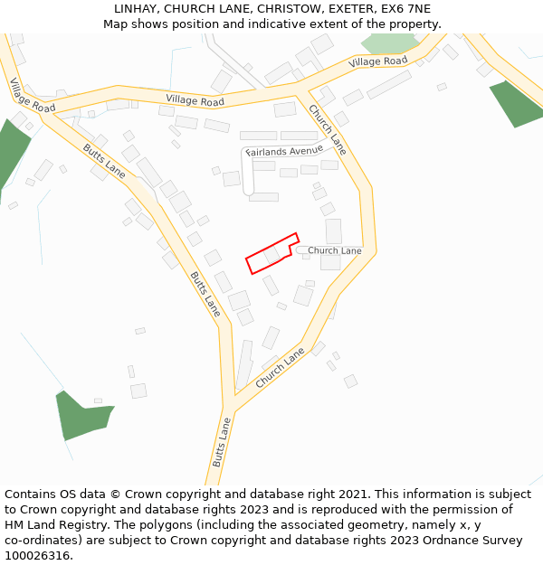 LINHAY, CHURCH LANE, CHRISTOW, EXETER, EX6 7NE: Location map and indicative extent of plot