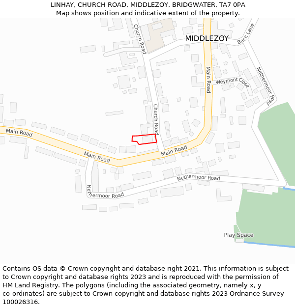 LINHAY, CHURCH ROAD, MIDDLEZOY, BRIDGWATER, TA7 0PA: Location map and indicative extent of plot