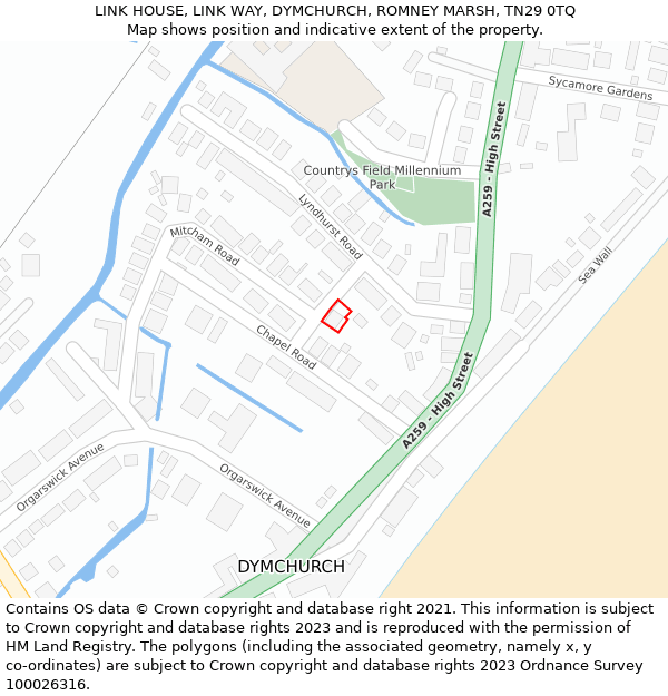 LINK HOUSE, LINK WAY, DYMCHURCH, ROMNEY MARSH, TN29 0TQ: Location map and indicative extent of plot