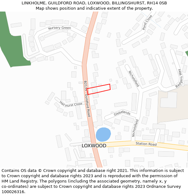 LINKHOLME, GUILDFORD ROAD, LOXWOOD, BILLINGSHURST, RH14 0SB: Location map and indicative extent of plot