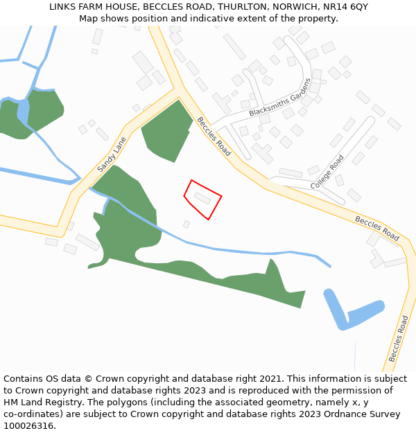 LINKS FARM HOUSE, BECCLES ROAD, THURLTON, NORWICH, NR14 6QY: Location map and indicative extent of plot