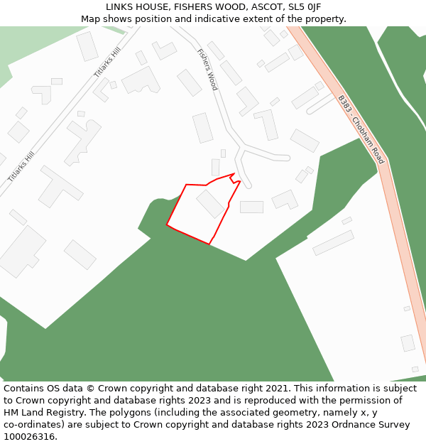 LINKS HOUSE, FISHERS WOOD, ASCOT, SL5 0JF: Location map and indicative extent of plot
