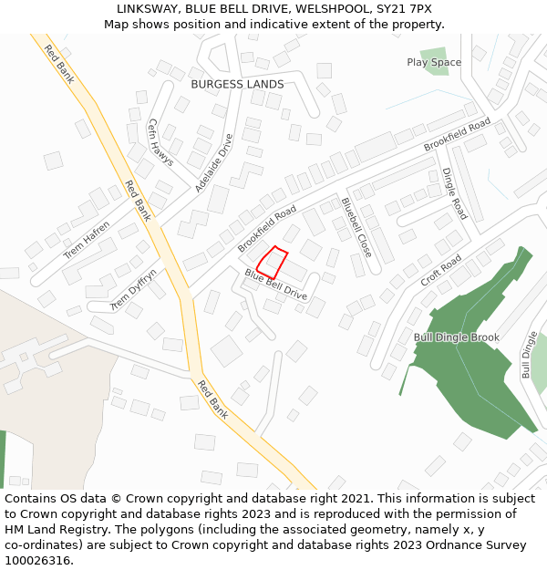 LINKSWAY, BLUE BELL DRIVE, WELSHPOOL, SY21 7PX: Location map and indicative extent of plot