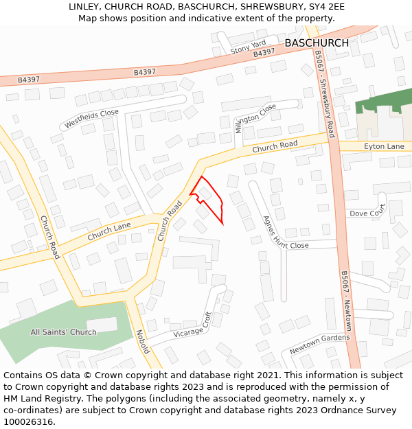 LINLEY, CHURCH ROAD, BASCHURCH, SHREWSBURY, SY4 2EE: Location map and indicative extent of plot