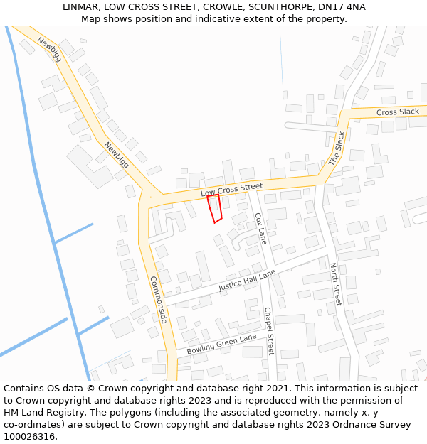 LINMAR, LOW CROSS STREET, CROWLE, SCUNTHORPE, DN17 4NA: Location map and indicative extent of plot