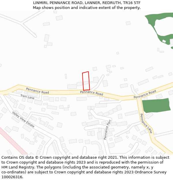 LINMIRI, PENNANCE ROAD, LANNER, REDRUTH, TR16 5TF: Location map and indicative extent of plot