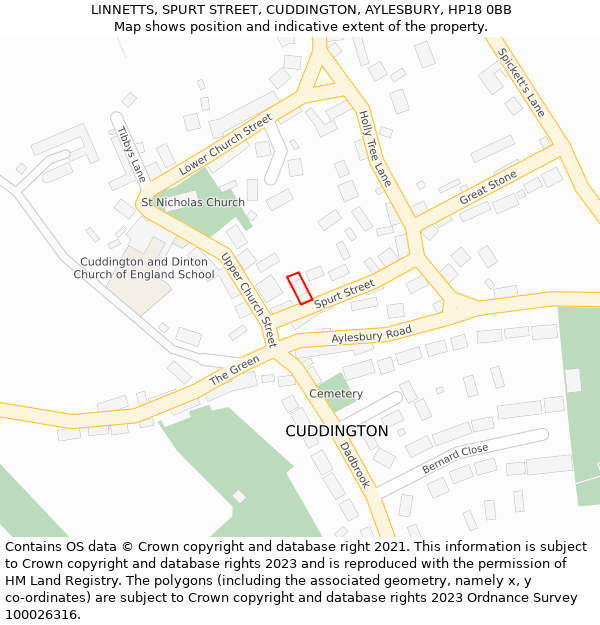 LINNETTS, SPURT STREET, CUDDINGTON, AYLESBURY, HP18 0BB: Location map and indicative extent of plot