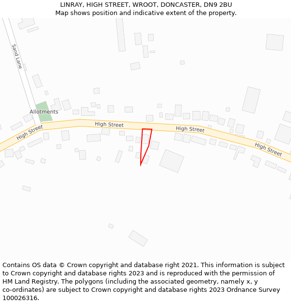 LINRAY, HIGH STREET, WROOT, DONCASTER, DN9 2BU: Location map and indicative extent of plot