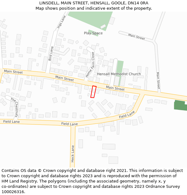LINSDELL, MAIN STREET, HENSALL, GOOLE, DN14 0RA: Location map and indicative extent of plot