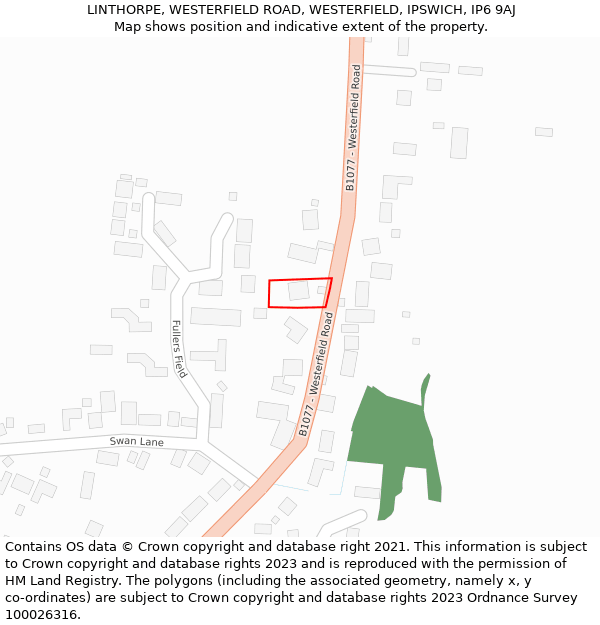 LINTHORPE, WESTERFIELD ROAD, WESTERFIELD, IPSWICH, IP6 9AJ: Location map and indicative extent of plot