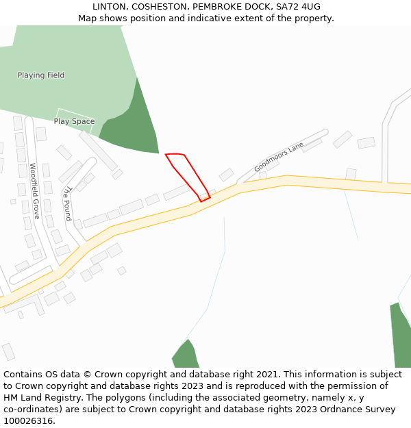 LINTON, COSHESTON, PEMBROKE DOCK, SA72 4UG: Location map and indicative extent of plot