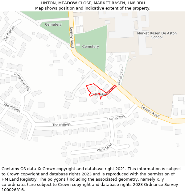 LINTON, MEADOW CLOSE, MARKET RASEN, LN8 3DH: Location map and indicative extent of plot