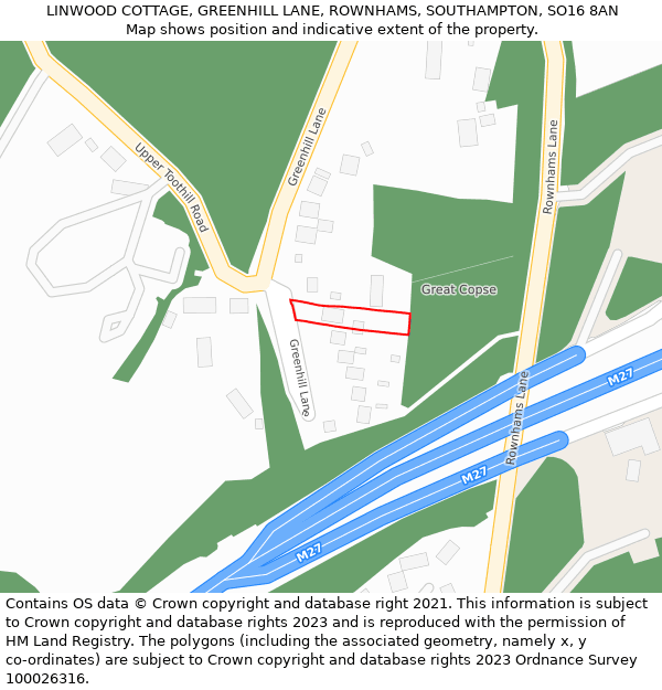 LINWOOD COTTAGE, GREENHILL LANE, ROWNHAMS, SOUTHAMPTON, SO16 8AN: Location map and indicative extent of plot