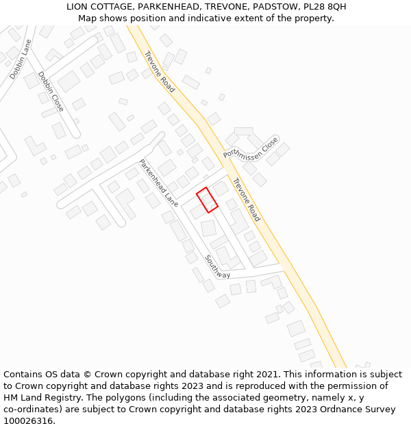 LION COTTAGE, PARKENHEAD, TREVONE, PADSTOW, PL28 8QH: Location map and indicative extent of plot