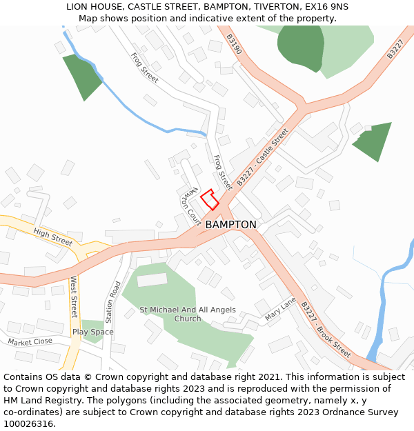 LION HOUSE, CASTLE STREET, BAMPTON, TIVERTON, EX16 9NS: Location map and indicative extent of plot