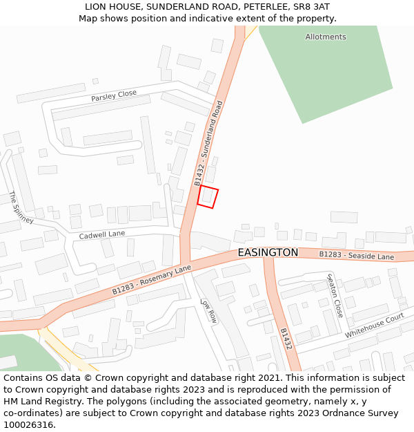 LION HOUSE, SUNDERLAND ROAD, PETERLEE, SR8 3AT: Location map and indicative extent of plot