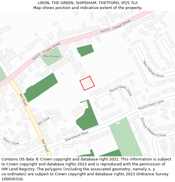 LIRON, THE GREEN, SHIPDHAM, THETFORD, IP25 7LA: Location map and indicative extent of plot