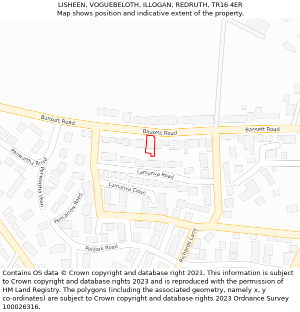 LISHEEN, VOGUEBELOTH, ILLOGAN, REDRUTH, TR16 4ER: Location map and indicative extent of plot